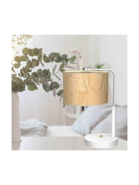 Eko Light Cork Метална Настолна лампа за Цокъл E27 с Бежов Абажур и Бяла Основа