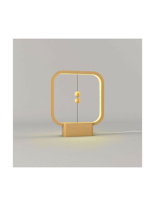 Allocacoc Heng Balance Lamp Square Дървена Настолна лампа с Бежов Абажур и Основа
