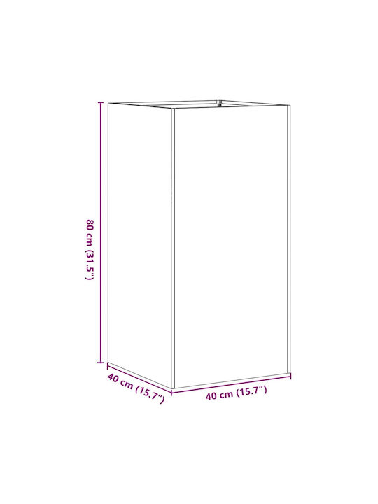 vidaXL Ζαρντινιέρα Μεταλλική Ασημι 40x40x80εκ.