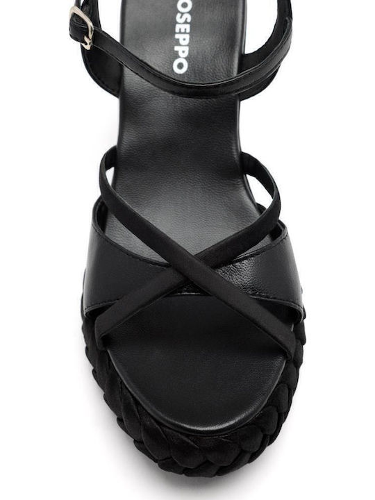 Women's Leather Ankle Strap Platforms Black