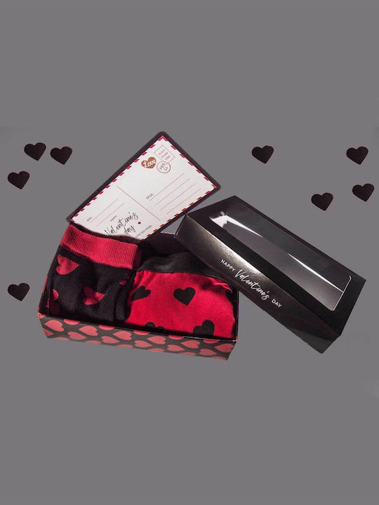 Ανδρικό Σετ Βαλετίνου Alkmin “valentine” Gift Box 2 Τμχ Boxer & Κάλτσες Καρδούλες 320-7101 Κοκκινο-μαυρο
