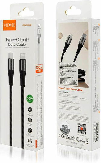 Vidvie Braided USB-C to Lightning Cable 30W Μαύρο 1m