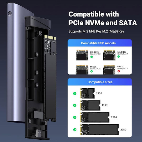 Ugreen Θήκη για Σκληρό Δίσκο M.2 SATA III NVME με σύνδεση Type-C σε Γκρι χρώμα