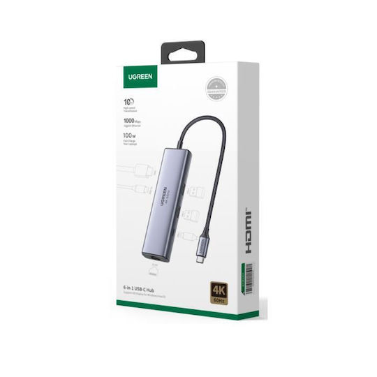 Ugreen CM512 USB-C Docking Station mit HDMI 4K PD Ethernet Gray
