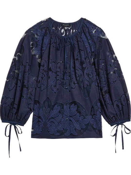 Damen Bluse mit Spitze Dk-blue