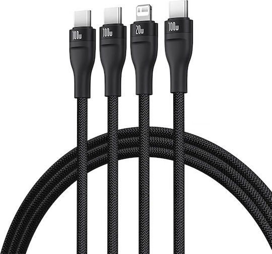 Baseus Flash Series Regular USB to Type-C / Lightning Cable 3.5A Μαύρο 1.5m