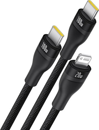 Baseus Flash Series Regular USB to Type-C / Lightning Cable 3.5A Μαύρο 1.5m