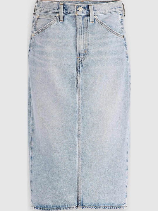 High-waisted Midi Skirt Light Aged Denim
