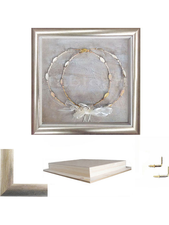 Wall-Mounted Square Wedding Crown Case Wooden Silver 30x30cm