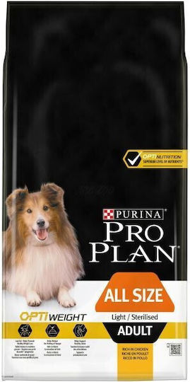 Pro Plan Light / Sterilised 14kg Dry Food Diet for Adult Dogs with Chicken, Wheat, Poultry, Corn and Rice