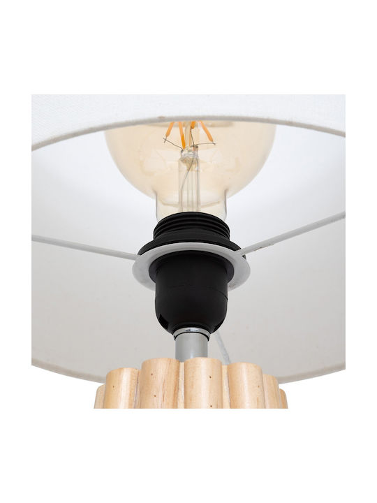 Wood Table Lamp with Beige Shade and Base