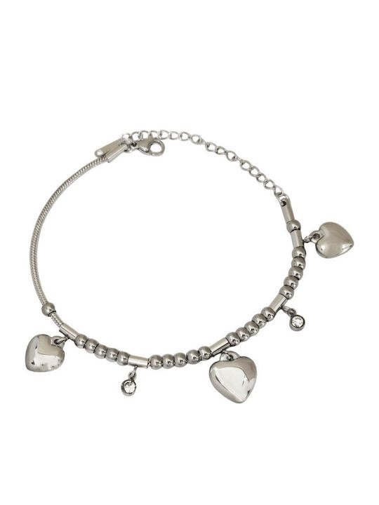 Women's Bracelet with Heart Design in Gold Plated Steel with Zircon 5cm