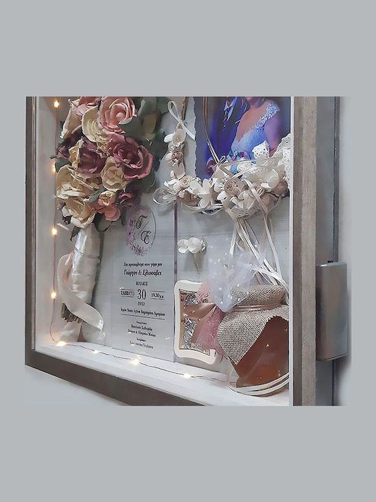 Wall-Mounted Rectangle Wedding Crown Case / Photo Frame Wooden Illuminated - Commemorative with Silver Thin Plaque Frame 50x40cm