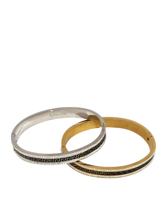 Women's Steel Handcuff Bracelet Gold Plated with Zircon 6.1cm