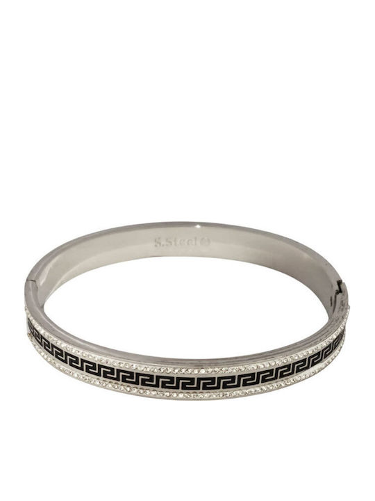 Women's Steel Handcuff Bracelet Gold Plated with Zircon 6.1cm