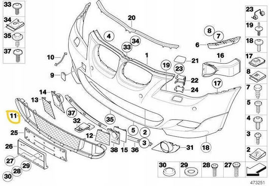 Κεντρική Σίτα Προφυλακτήρα Bmw 5 E60 03-10 M-tech 1 Τεμάχιο