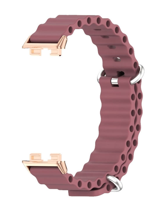 Huawei Band 8 9 Mijobs Marine Silicone Breathable Watch Band Wine Red+rose Gold