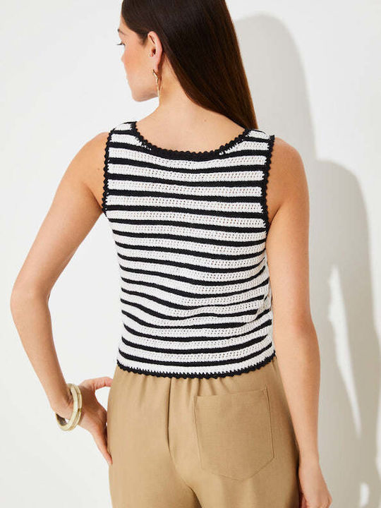 Damen Crop Top Baumwolle Gestreift black/white