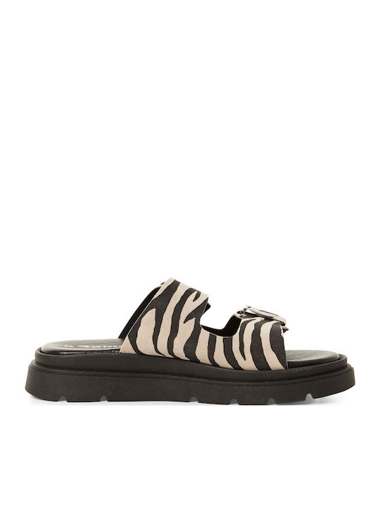 Leather Women's Flat Sandals in Black Color