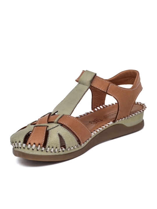Leather Women's Flat Sandals Anatomic in Green Color