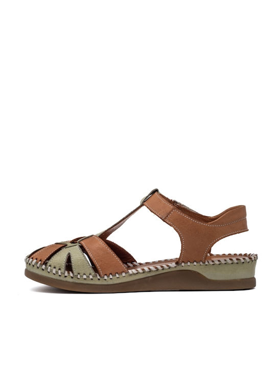 Leather Women's Flat Sandals Anatomic in Green Color