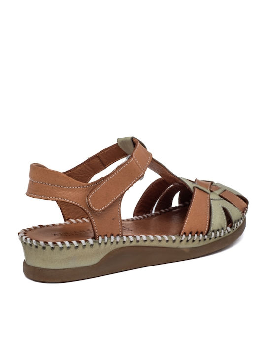 Leather Women's Flat Sandals Anatomic in Green Color