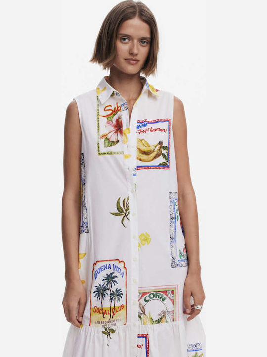 Summer Midi Shirt Dress with Ruffles Beige