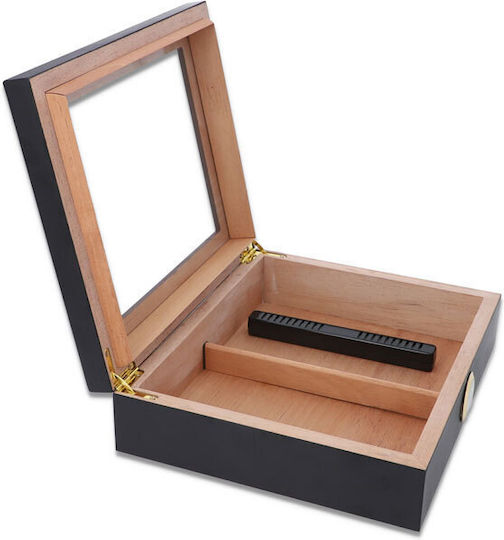 Cigar Humidifier Wood Showcase for 25 Cigars with Hygrometer 26x22x7cm