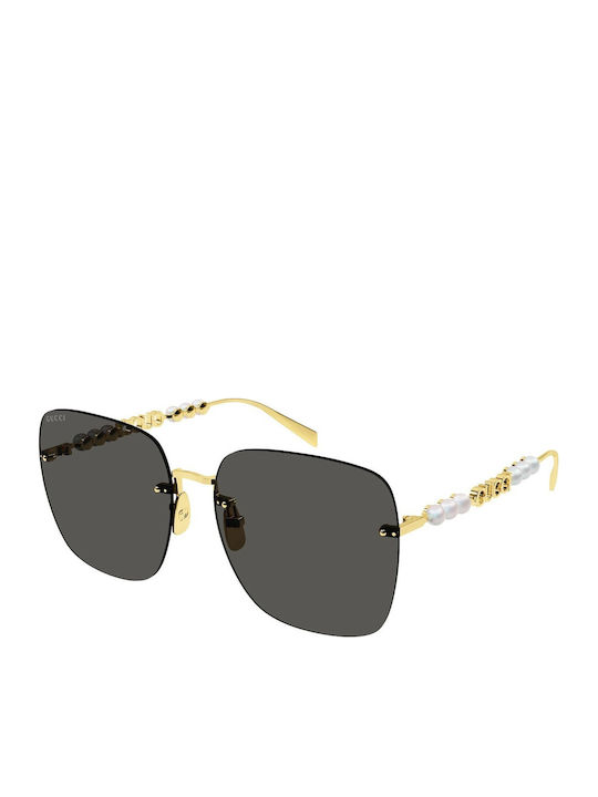 Gucci Women's Sunglasses with Gold Metal Frame and Gray Lens