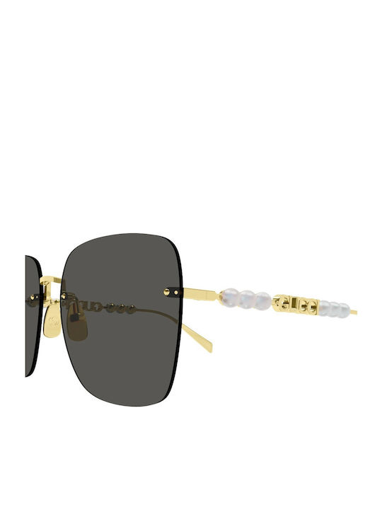 Gucci Women's Sunglasses with Gold Metal Frame and Gray Lens
