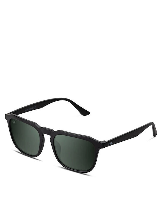 Twig Roth Unisex Sunglasses with Green Horn-Rimmed Frame and Green Lens