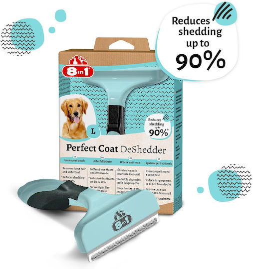 8in1 PERFECT COAT DESHEDDER Βούρτσα Large για Διάφορα Μήκη Τρίχας με Ξυράφι για Καθαρισμό Τριχώματος Γαλάζιο