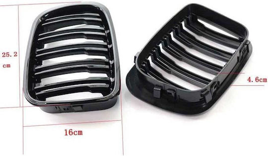 BMW 3 E46 99-01 Sedan Touring Compact M4 Look Double Grille Glossy Black 2 Pieces