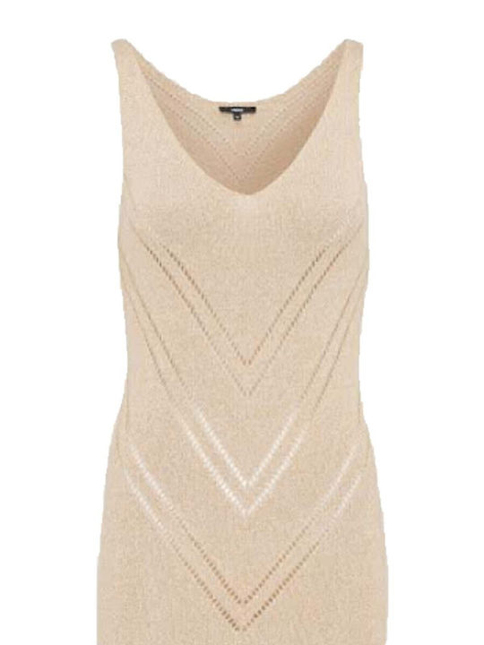 Summer Midi Knitted Dress with Tearing Beige