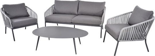 Set Camera De Zi Pentru Exterior Amalf 4 Piese Gri Cu Perne
