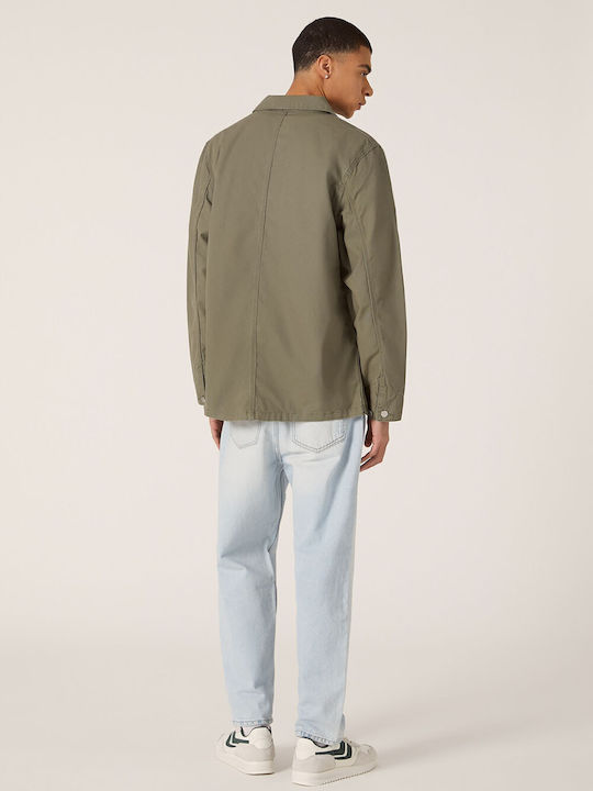 Μακρυμάνικo Overshirt σε Κανονική Γραμμή Χακί