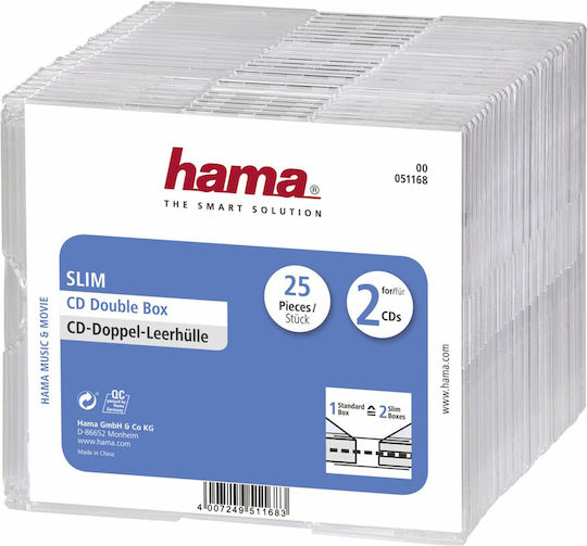 HAMA Кутия за CD Slim за 2 диска в прозрачен цвят 25бр
