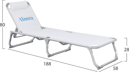 HomeMarkt Foldable Aluminum Beach Sunbed White with Pillow 188x58x33cm