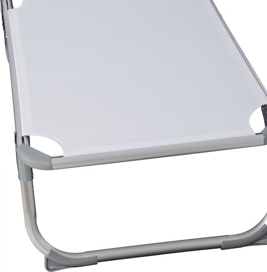 HomeMarkt Foldable Aluminum Beach Sunbed White with Pillow 188x58x33cm