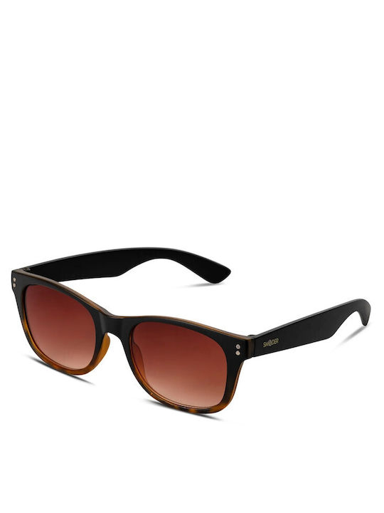 Smooder Unisex Sonnenbrille mit Braun Schildkröte Kunststoff Gestell und Braun Verlaufsfarbe Linse