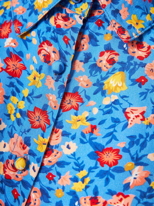 Women's Floral Sleeveless Shirt Blue