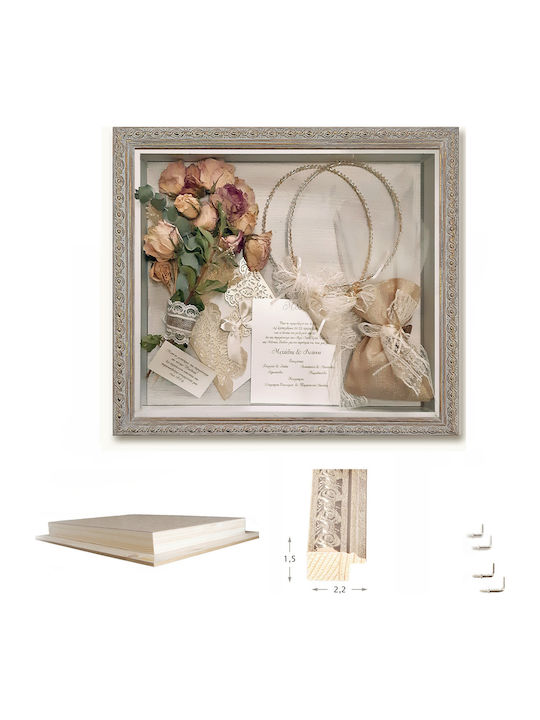 Tablo Wedding Crown Case-Frame Carved White-Gold Wall-Mounted Keepsake 36x46 4cm Depth