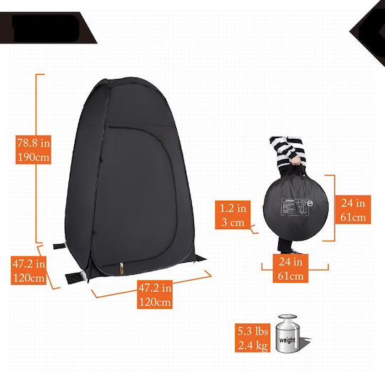 KingCamp Camping Tent Pop Up Toilet Black 3 Seasons 190cm