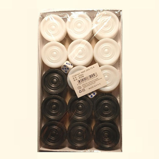 Wooden Checkers & Dice Set for Backgammon Black / White 3cm