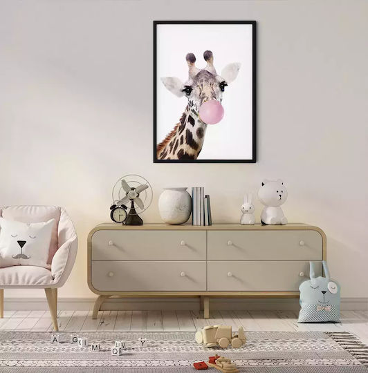 Kids Framed Wall Painting Giraffe Pink Bubble 30x40cm