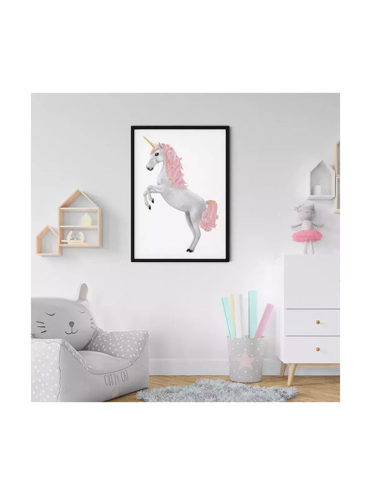 Tablou Copilăresc Unicorn cu Ramă Albă din Lemn 21x30buc