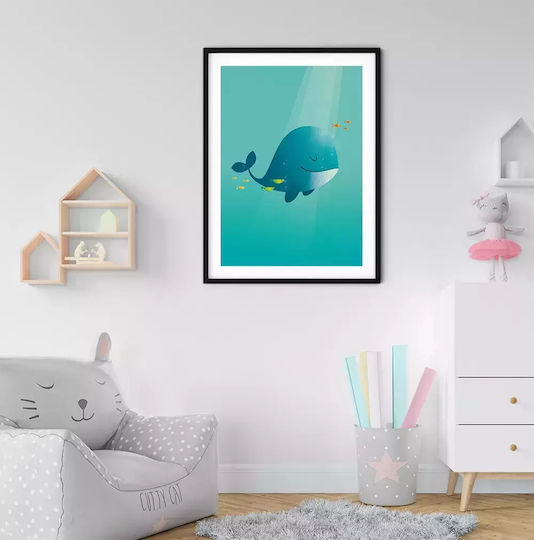 Kids Framed Plastic Wall Painting Whale 21x30cm