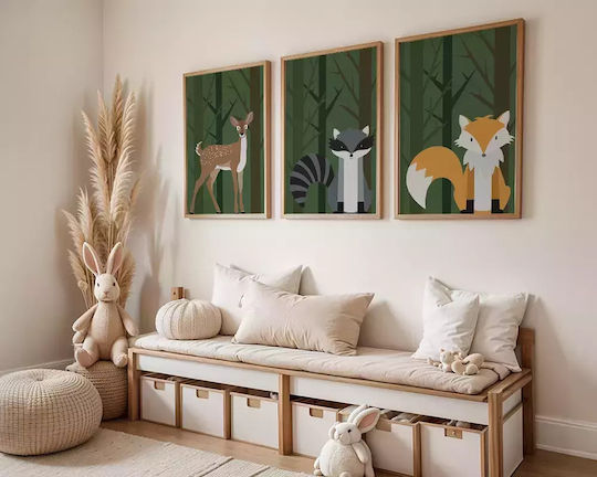 Kids Framed Plastic Wall Painting Forest Animal 21x30cm
