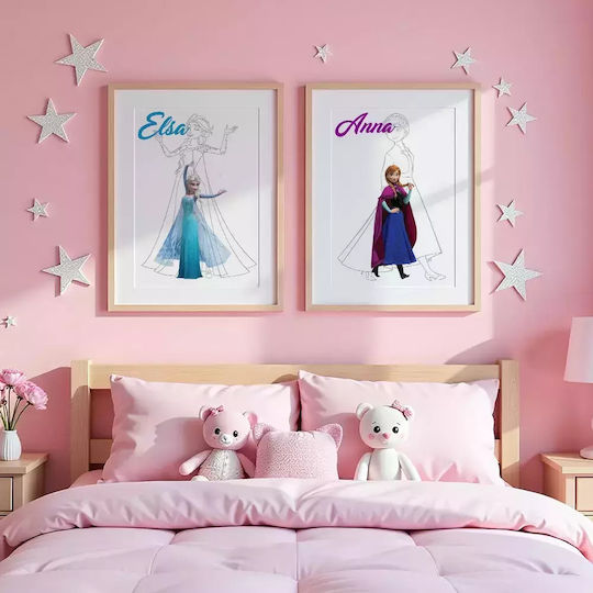 Tablou Copilăresc Princess Elsa cu Ramă Albă din Plastic 21x30buc
