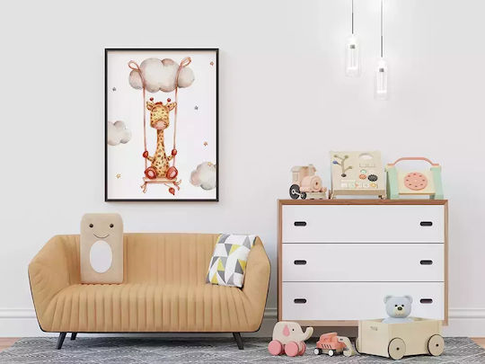 Tablou Copilăresc Giraffe In The Sky cu Ramă Albă din Lemn 21x30buc